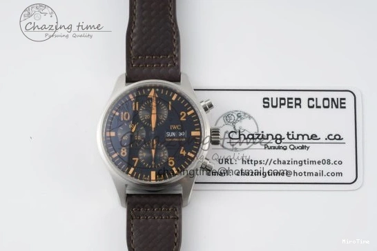 MIROTIME 0503 Pilot Chrono SS AZF 1:1 Best Edition Black Dial Orange Markers on Brown Leather Strap A EasyCare 7065